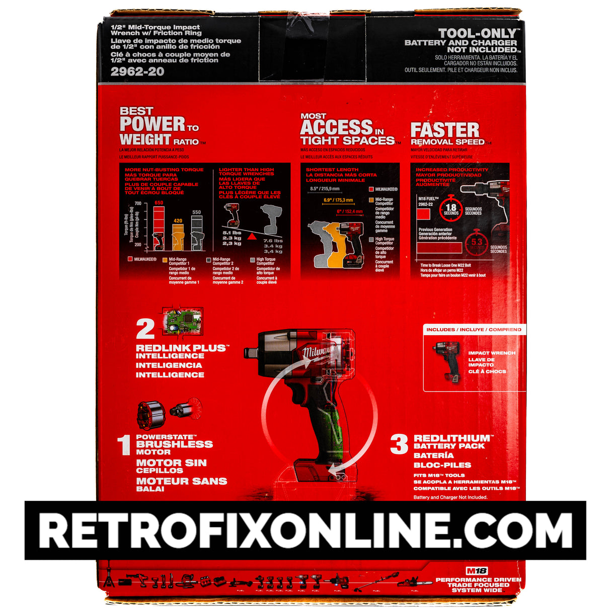 Milwaukee 2962-20 M18 FUEL 1/2" Mid-torque Impact Wrench with Friction Ring