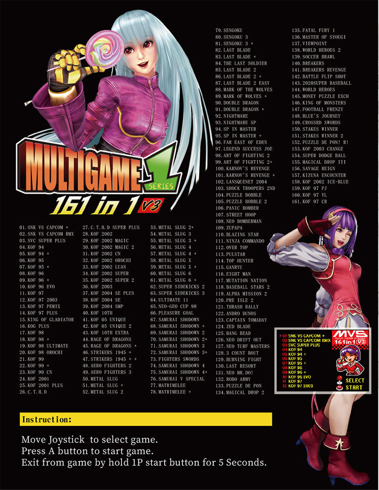 NEO GEO MVS SNK 161 in 1 V3 Multi games cartridge 161 card Version